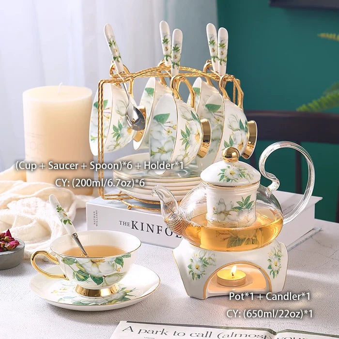 Garden of Camellias: Floral Pattern Ceramic Tea Cup Set