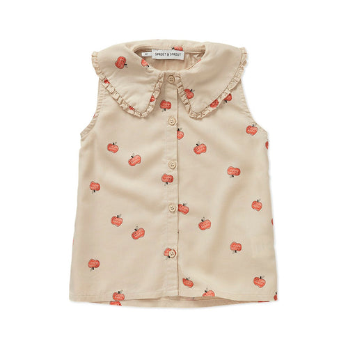 Girls Blouse Apple Print Sesame