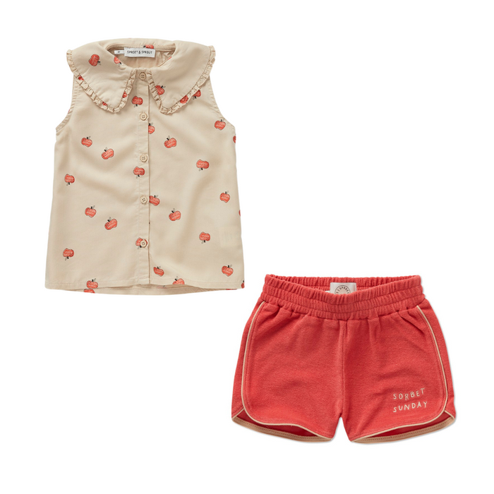Girls Blouse Apple Print Sesame