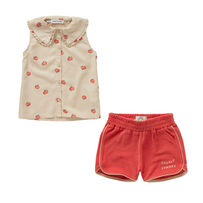 Girls Blouse Apple Print Sesame