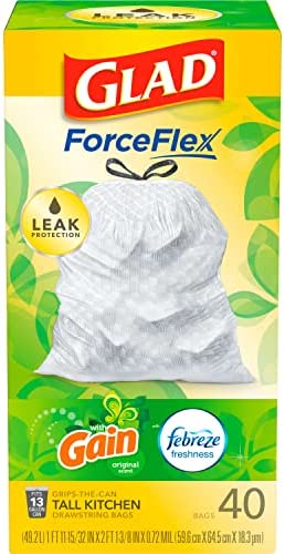 Glad Tall Kitchen Trash Bags 13gl, 40ct,Gain Scent