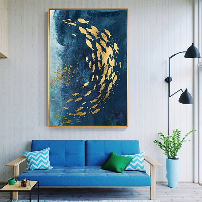 Golden Bliss - Abstract Fish in a Blue Ocean