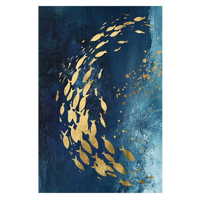 Golden Bliss - Abstract Fish in a Blue Ocean