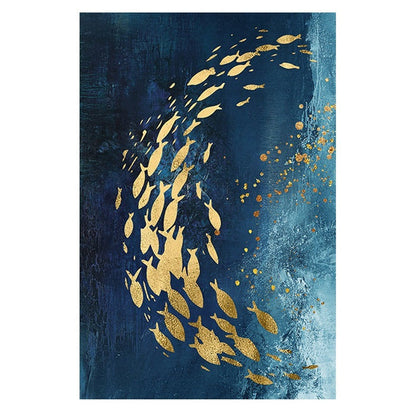 Golden Bliss - Abstract Fish in a Blue Ocean
