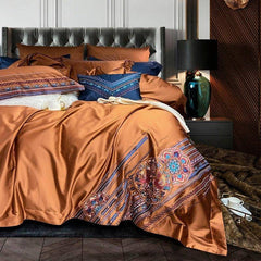 Golden Embroidery Egyptian Cotton Bedding Set - Vintage & Luxurious Style