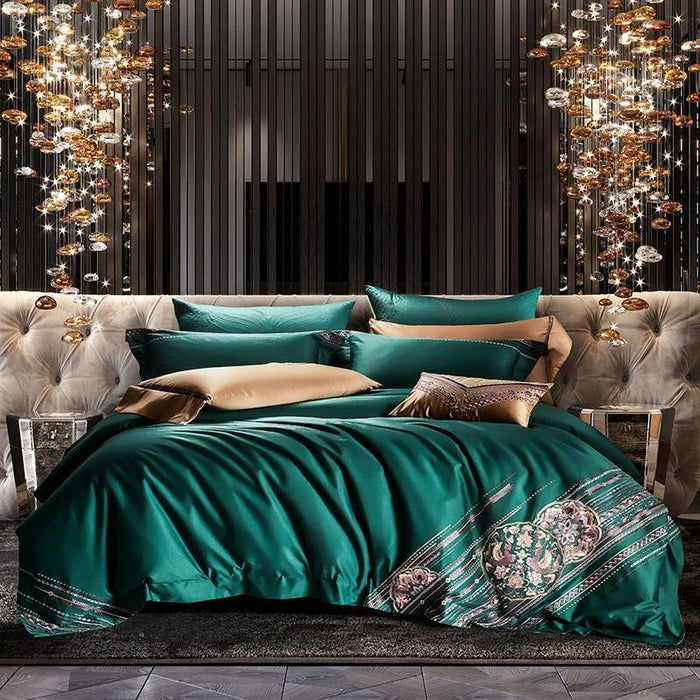 Golden Embroidery Egyptian Cotton Bedding Set - Vintage & Luxurious Style