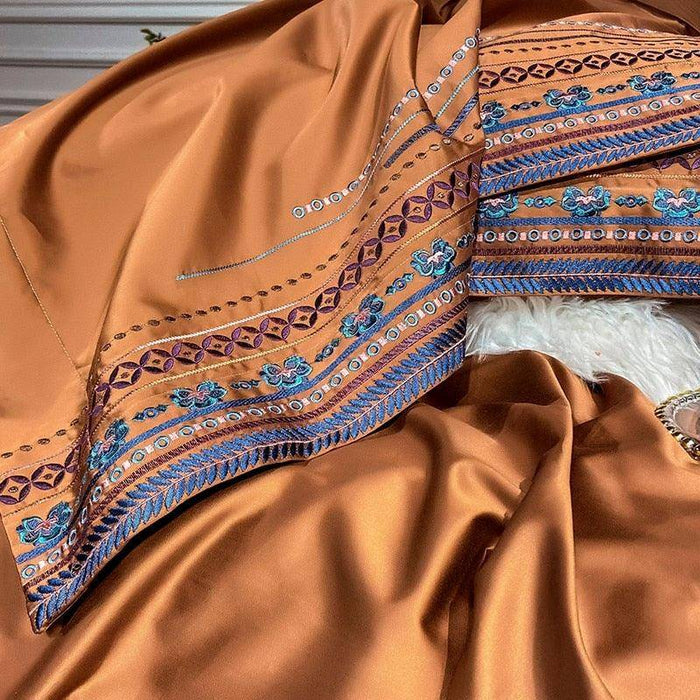 Golden Embroidery Egyptian Cotton Bedding Set - Vintage & Luxurious Style