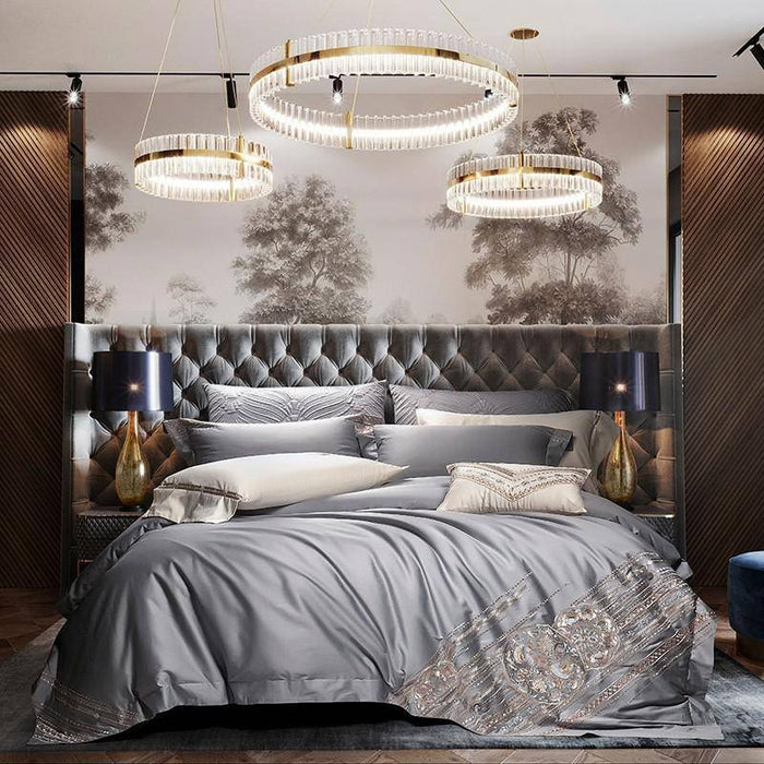 Golden Embroidery Egyptian Cotton Bedding Set - Vintage & Luxurious Style
