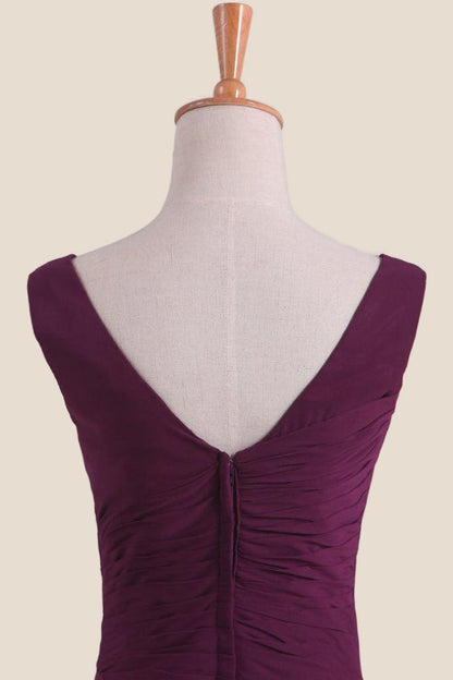 Grape Empire Fit Long Bridesmaid Dress with Slit