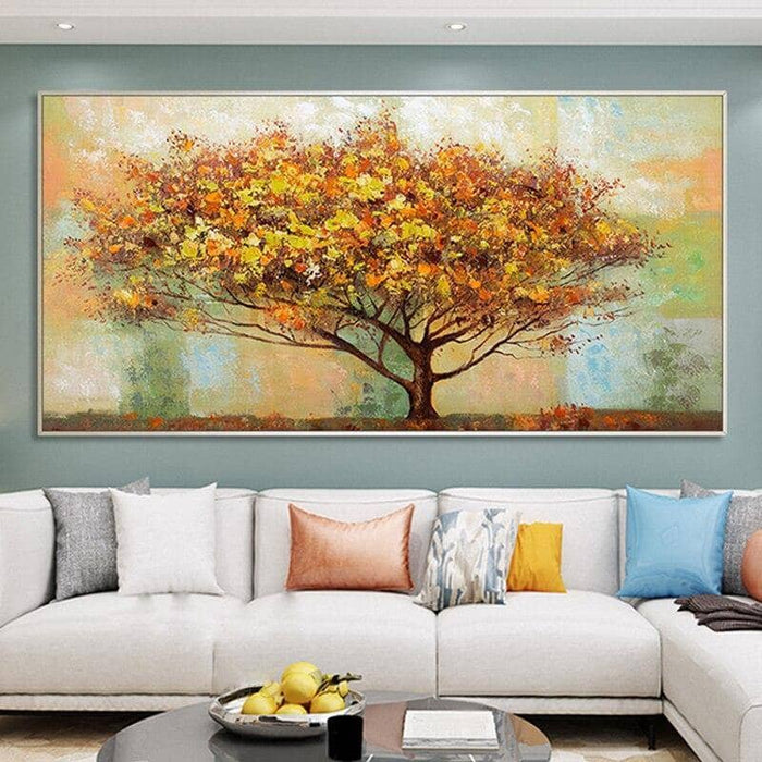 Hand-Painted Autumn Tree Canvas Art: Vibrant and Artistic Wall Poster