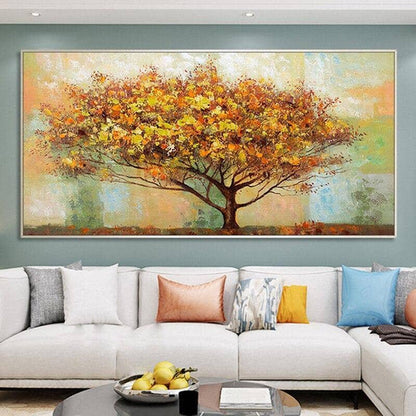 Hand-Painted Autumn Tree Canvas Art: Vibrant and Artistic Wall Poster