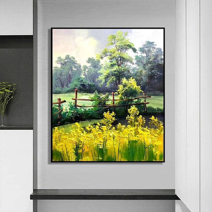 Hand-Painted Village Canvas Art: Artistic and Rustic Wall Poster