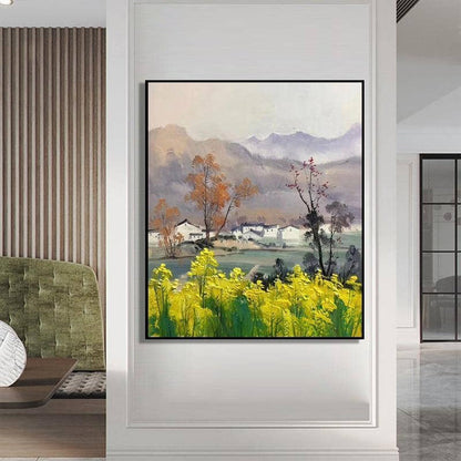 Hand-Painted Village Canvas Art: Artistic and Rustic Wall Poster