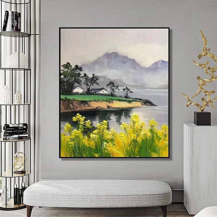 Hand-Painted Village Canvas Art: Artistic and Rustic Wall Poster