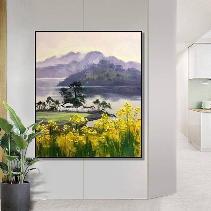 Hand-Painted Village Canvas Art: Artistic and Rustic Wall Poster