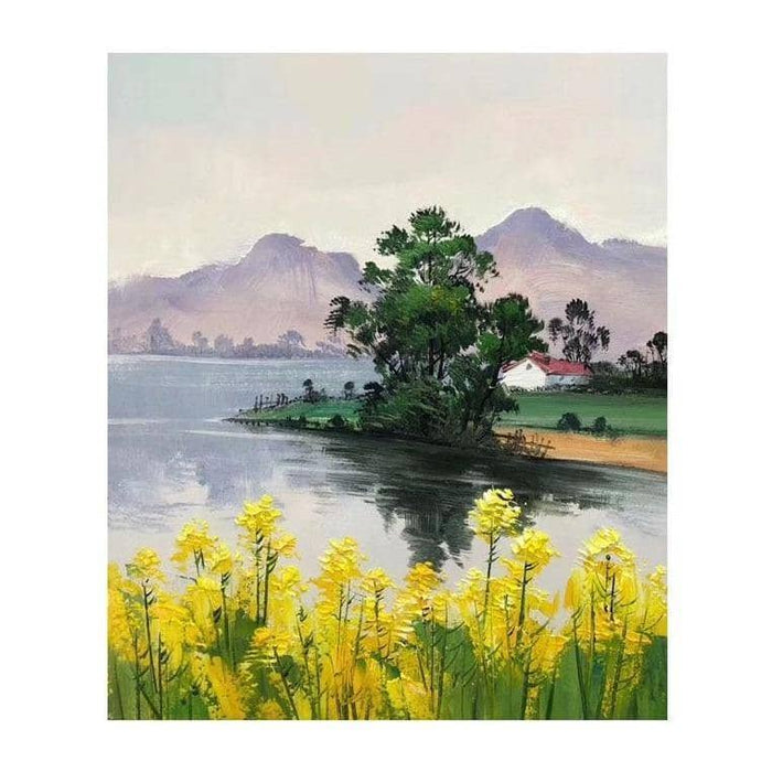 Hand-Painted Village Canvas Art: Artistic and Rustic Wall Poster