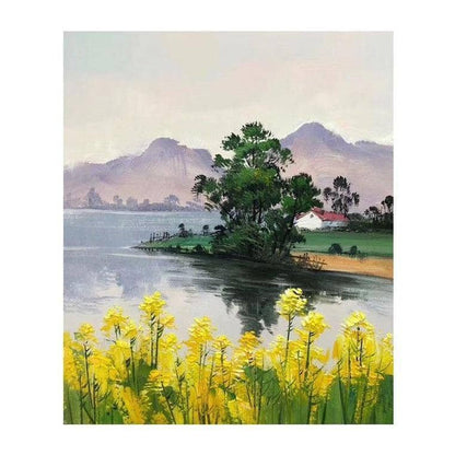 Hand-Painted Village Canvas Art: Artistic and Rustic Wall Poster