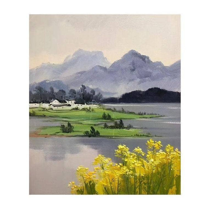 Hand-Painted Village Canvas Art: Artistic and Rustic Wall Poster