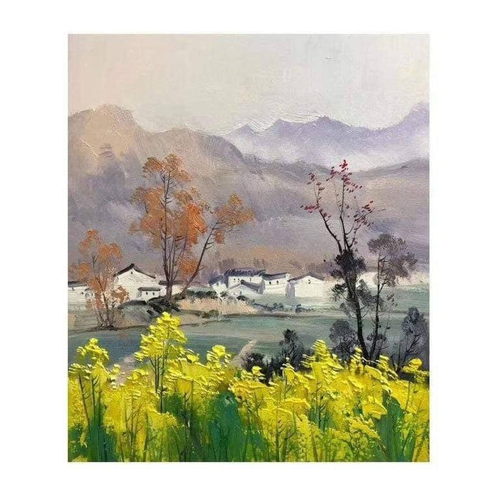 Hand-Painted Village Canvas Art: Artistic and Rustic Wall Poster