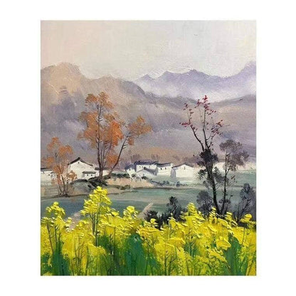 Hand-Painted Village Canvas Art: Artistic and Rustic Wall Poster