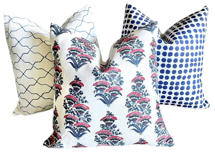 Indigo Block Printed Dots Pillow Cover: Available in 10 Sizes - Annabel Bleu