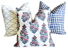 Indigo Block Printed Dots Pillow Cover: Available in 10 Sizes - Annabel Bleu