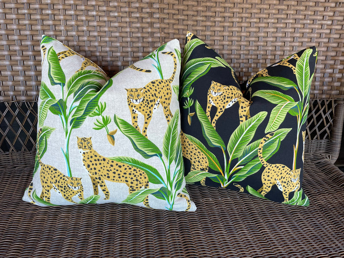 Indoor Outdoor Leopard Pillow Cover in Black or Cream - Annabel Bleu