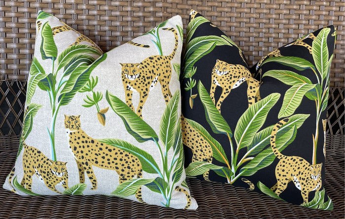 Indoor Outdoor Leopard Pillow Cover in Black or Cream - Annabel Bleu