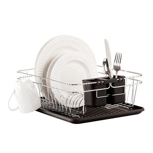 Kitchen Details Dish Rack Twisted Chrome, 3 Piece, Black