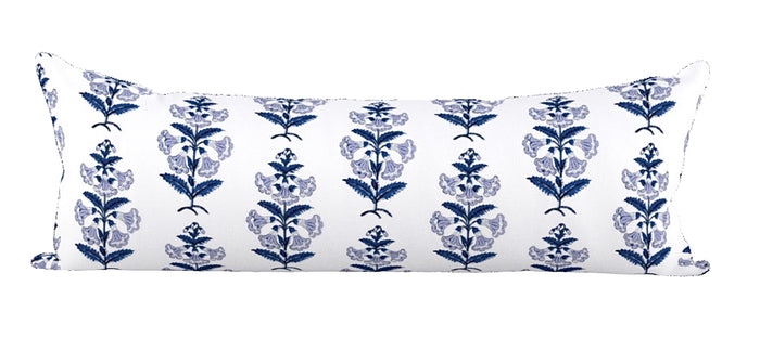 13x36 Extra Long Lumbar / Light Blue with Indigo Leaves