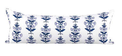 13x36 Extra Long Lumbar / Light Blue with Indigo Leaves
