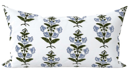 Light Blue and Green Petunia Block Printed Canvas Pillow Cover: Available in 10 Sizes - Annabel Bleu