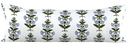 Light Blue and Green Petunia Block Printed Canvas Pillow Cover: Available in 10 Sizes - Annabel Bleu