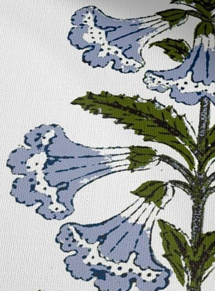 Light Blue and Green Petunia Block Printed Canvas Pillow Cover: Available in 10 Sizes - Annabel Bleu