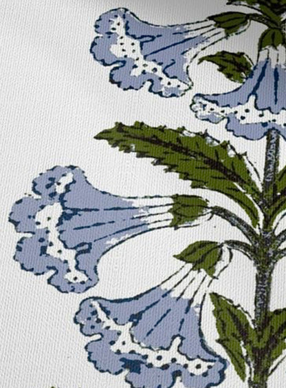 Light Blue and Green Petunia Block Printed Canvas Pillow Cover: Available in 10 Sizes - Annabel Bleu
