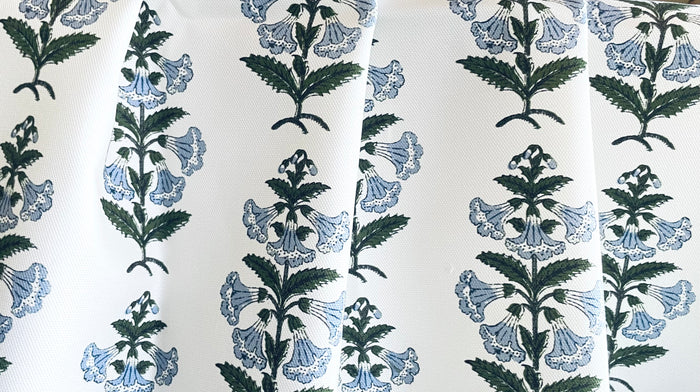 Light Blue and Green Petunia Block Printed Canvas Pillow Cover: Available in 10 Sizes - Annabel Bleu