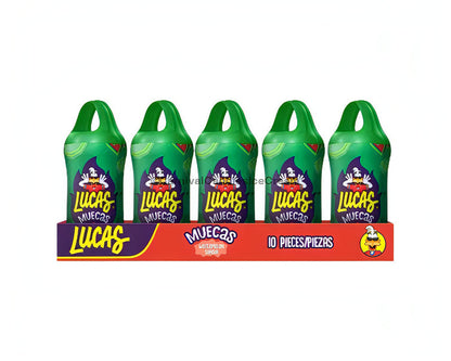 Lucas Muecas Watermelon Mexican lollipop pack featuring 10 count, a sweet and spicy bulk Mexican candy.