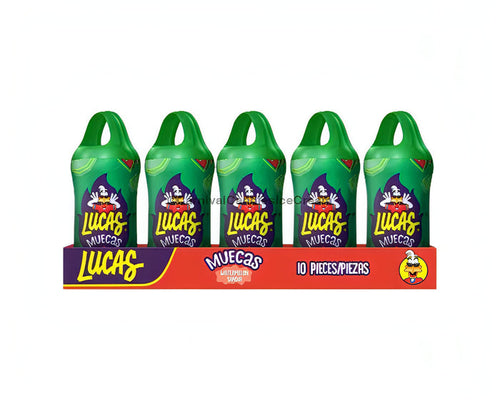 Lucas Muecas Watermelon Mexican lollipop pack featuring 10 count, a sweet and spicy bulk Mexican candy.