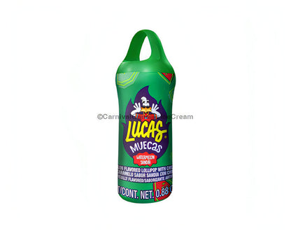 Lucas Muecas Watermelon Mexican candy lollipop, sweet and salty with chili powder, bulk Mexican candy, 10 count.