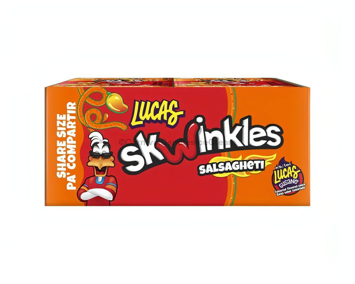 Lucas Salsaghetti Mango K.S, Mexican candy shaped like spaghetti with chili-tamarind powder and mango flavor.