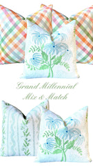 Marietta: Floral Vines Pillow Cover in Light Blue and Green / Grandmillenial Pillows - Annabel Bleu