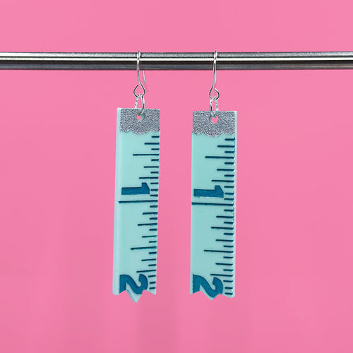 Measuring Tape Earrings - Light Blue