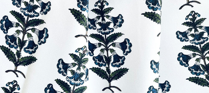 Navy Blue Petunia Block Printed Canvas Pillow Cover: Available in 10 Sizes - Annabel Bleu