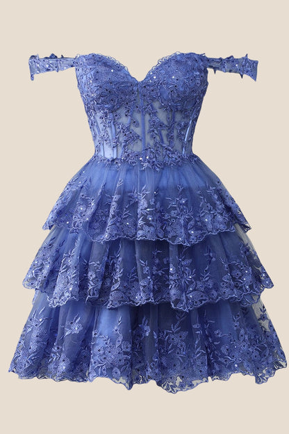 Green Lace Appliques Ruffle A-line Dress