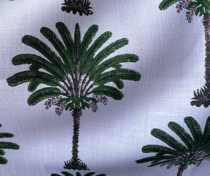 Olive Block Printed Palms on Belgian Linen / Home Decor and Upholstery Fabric by the Yard or Fat Quarter - Annabel Bleu