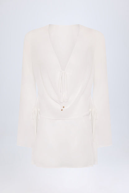 Cowl-Neck Mini Dress in White