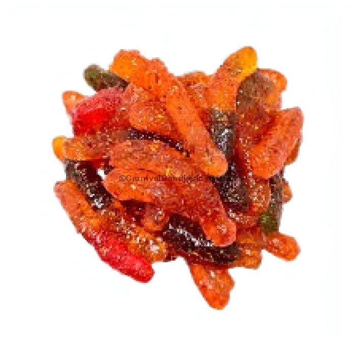 Oy Chamoy! Chamoy covered sour gummy worms, a popular Mexican candy, showcasing vibrant colors and delicious flavors.