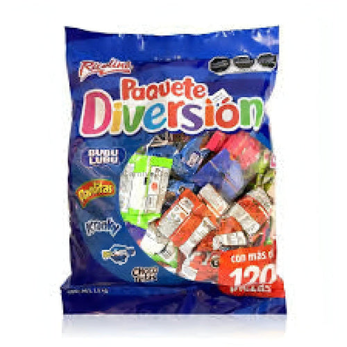 Paquete Diversion mixed candy 3.31 lbs, ideal for piñatas, featuring a colorful variety of Mexican candy.
