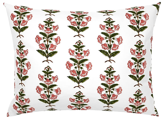 16x24 Oversized Lumbar / Coral Pink with Dark Green Leaves