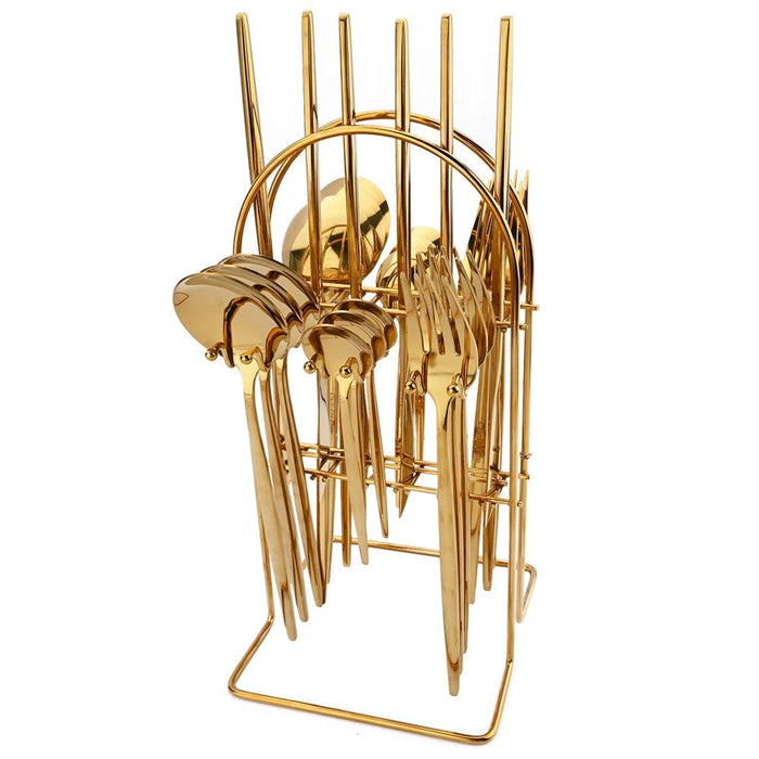 Personalized Luxury Dining Cutlery Set with Golden Rack - Knife, Fork, and Spoon Flatware